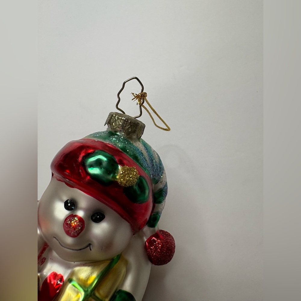 Vintage 1998 BK Lumiere Cheerful hand blown glass Snowman Ornament with Gifts - Picture 2 of 6